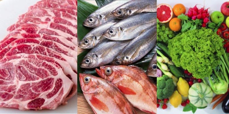 Các loại thực phẩm như thịt, cá, rau, củ